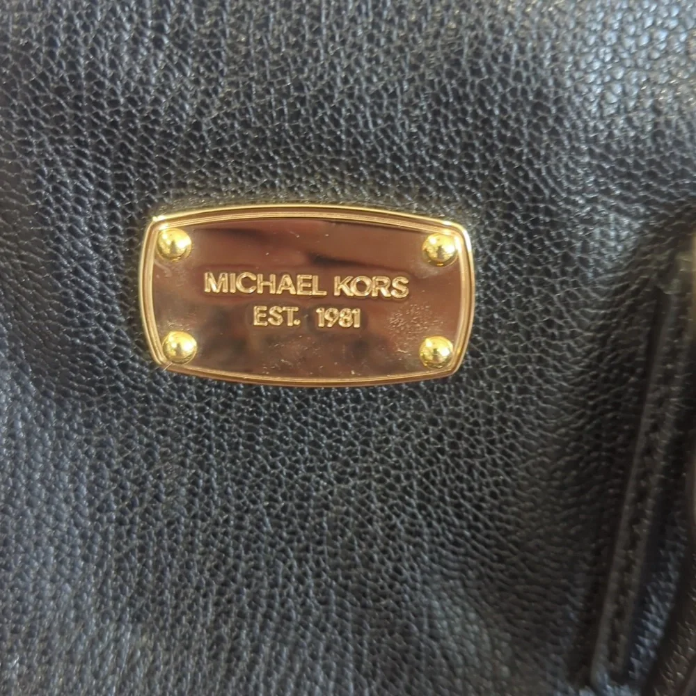 Michael Kors black and gold leather two zipper compartment satchel large…